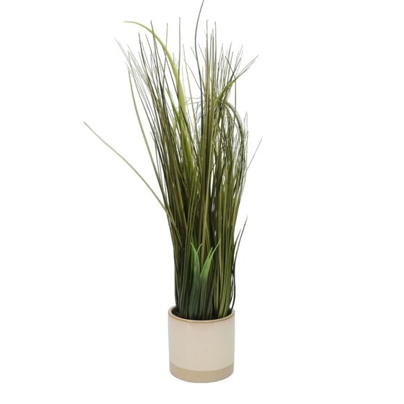 Artificial Grass Plant In Beige & White Ceramic Pot Modern Home Decor - Picture 6 of 6
